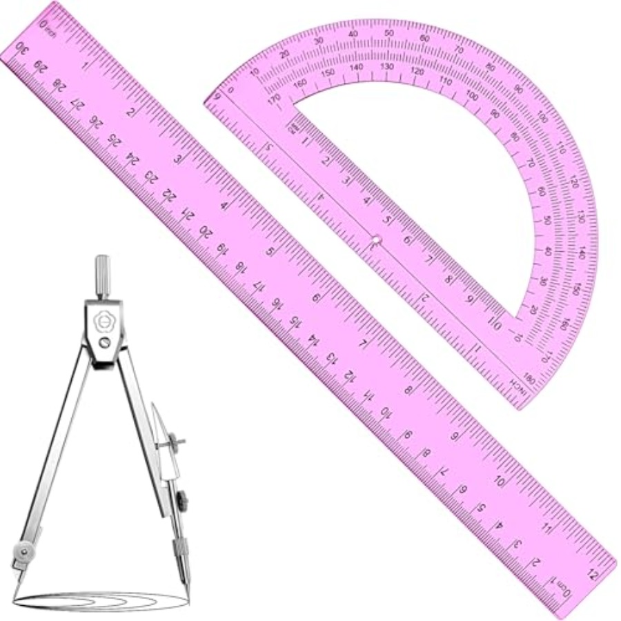 Compass Geometry Set - 3 Pcs Plastic Ruler 6 Inch