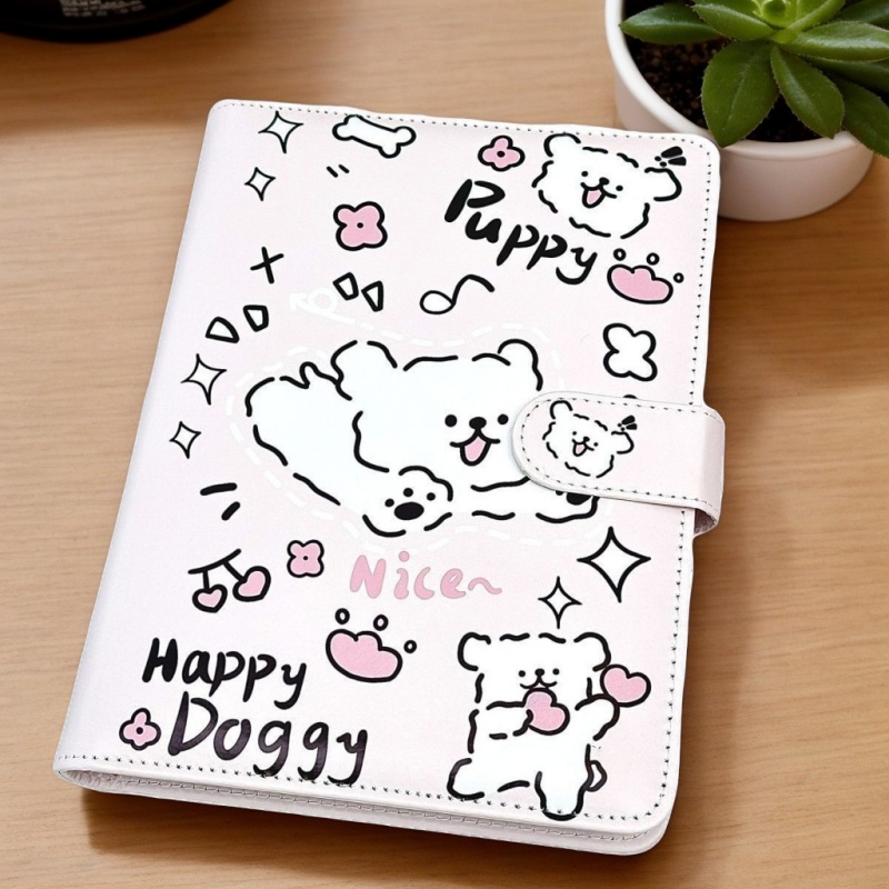 Notebook Dotted A5 - Cute Line Puppy PU Leather Loose-Leaf