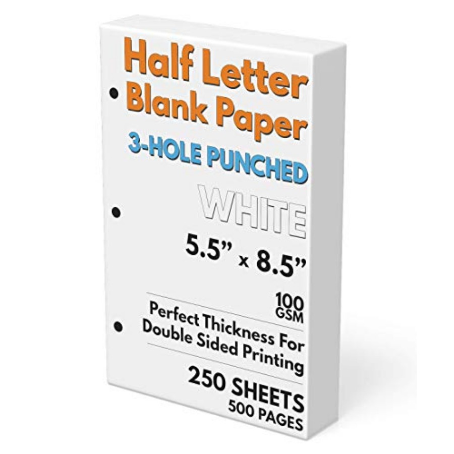 Paper Punch 3 Hole - Half Letter Blank Paper, 3-Hole Punched,