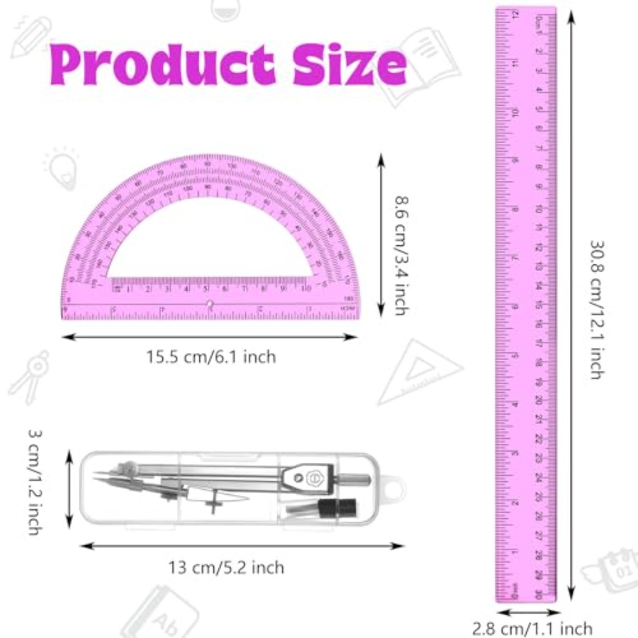 3 Pcs Plastic Ruler 6 Inch Pro - Compass Geometry Set 리뷰 및 가격