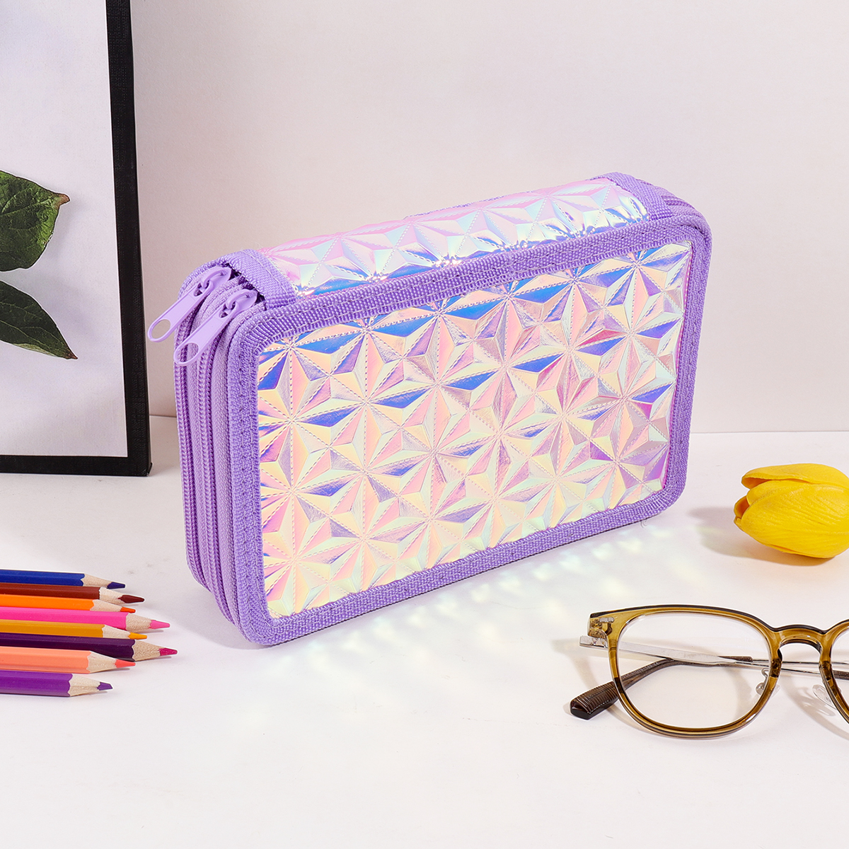 Y2K Purple Holographic Pencil  - Pencil Case Large 리뷰 및 가격