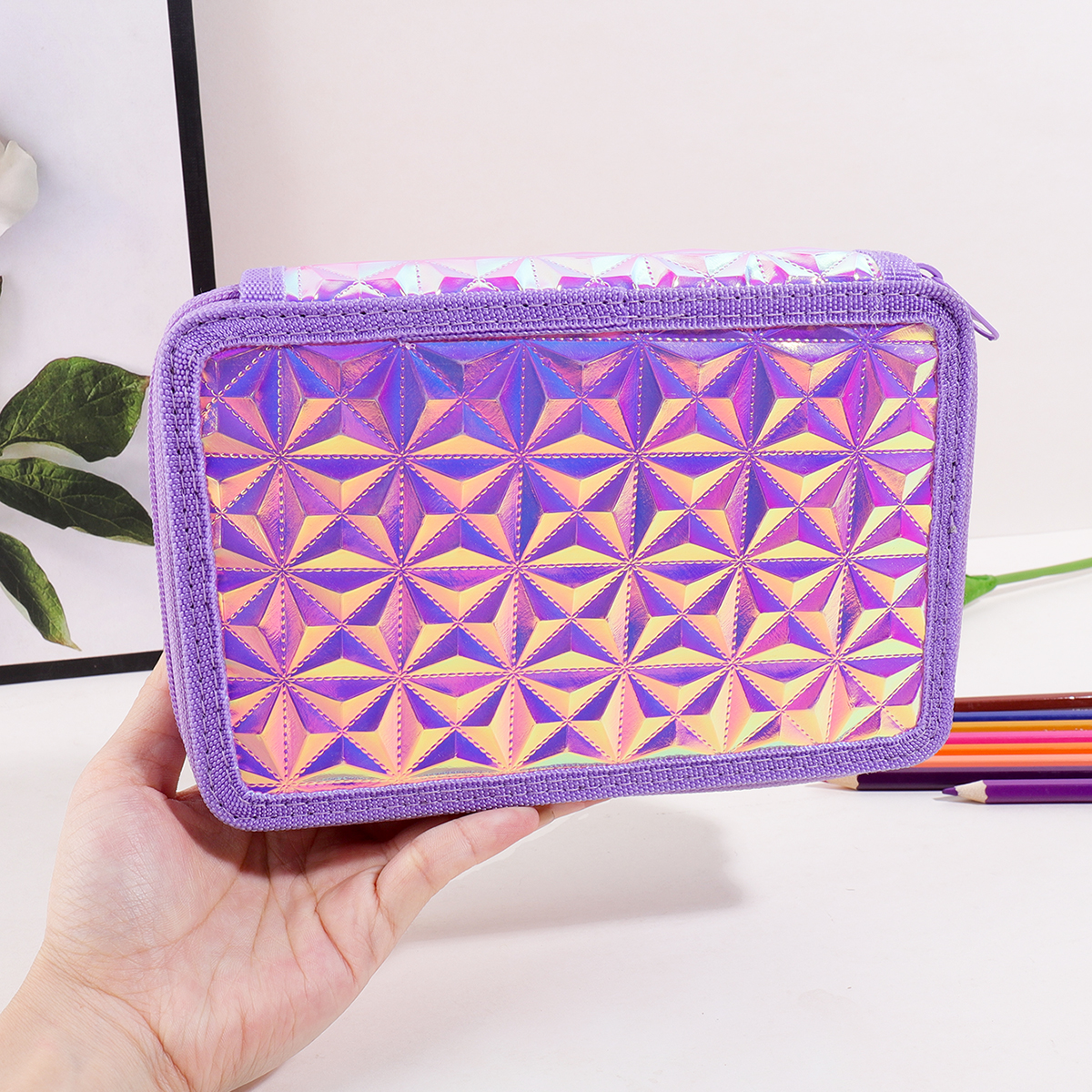 Y2K Purple Holographic Pencil  - Pencil Case Large 리뷰 및 가격