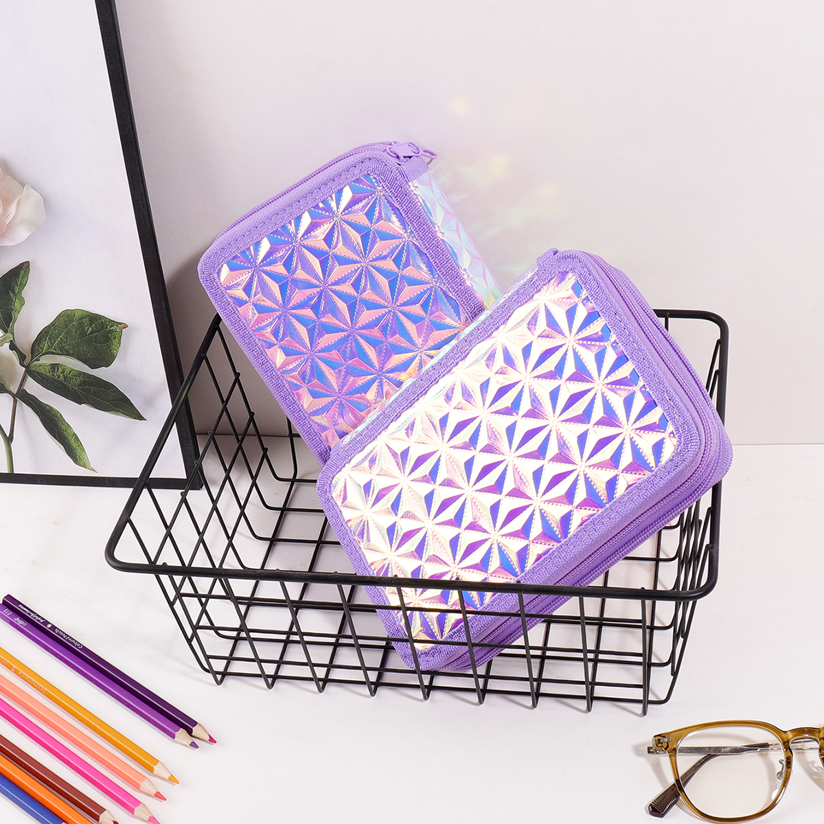 Y2K Purple Holographic Pencil  - Pencil Case Large 리뷰 및 가격