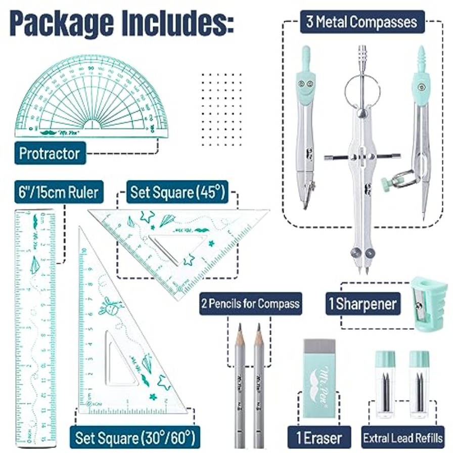 Geometry Set, 13 pcs, 3 Metal  - Compass Geometry Set 리뷰 및 가격