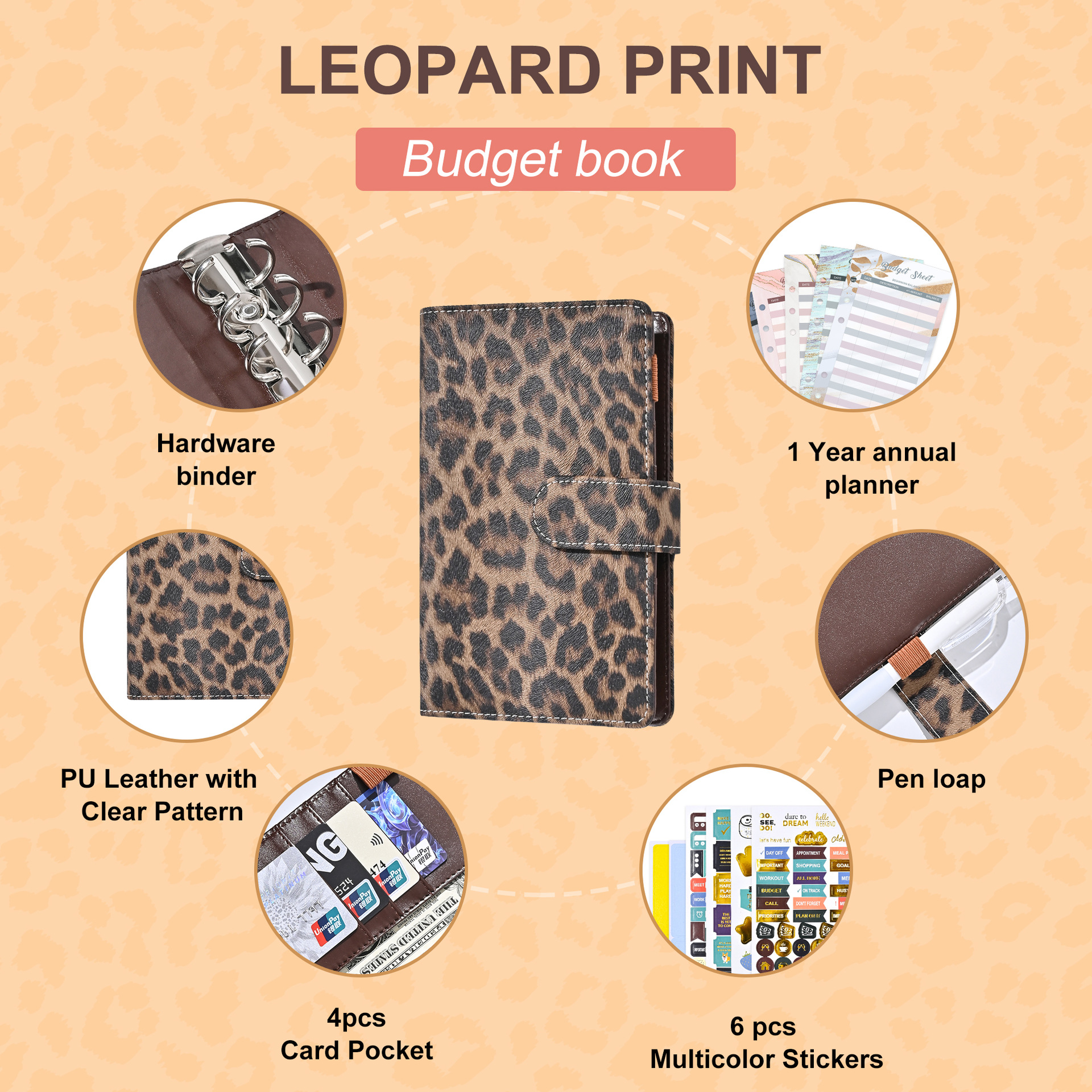 A6 Leopard Print Loose Leaf Co - Notebook Dotted A5 리뷰 및 가격